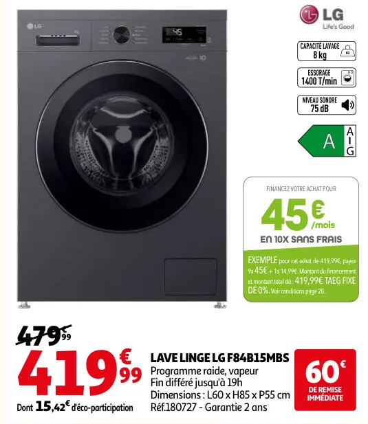 Offre: Lave linge LG f84b15mbs