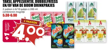 Aanbieding: Taksi, appelsientje, DUBBELFRISSS en/of VAN De Boom drinkpakjes