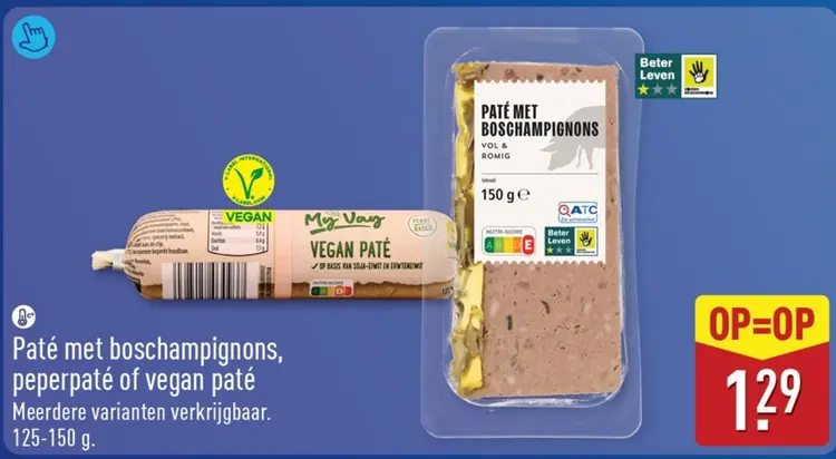 Aanbieding: Paté met boschampignons, peperpaté of vegan paté