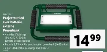 Offre: Projecteur led avec batterie externe Powerban