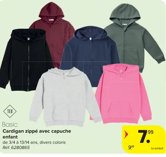 Offre: Cardigan zippé avec capuche enfant