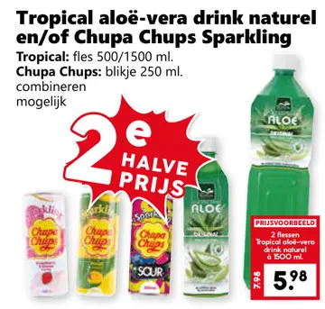 Aanbieding: Tropical aloë-vera drink naturel en/of Chupa Chups Sparkling