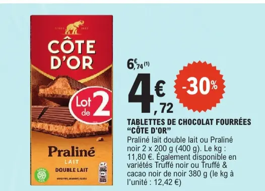 Promotie: Tablettes de chocolat fourrées