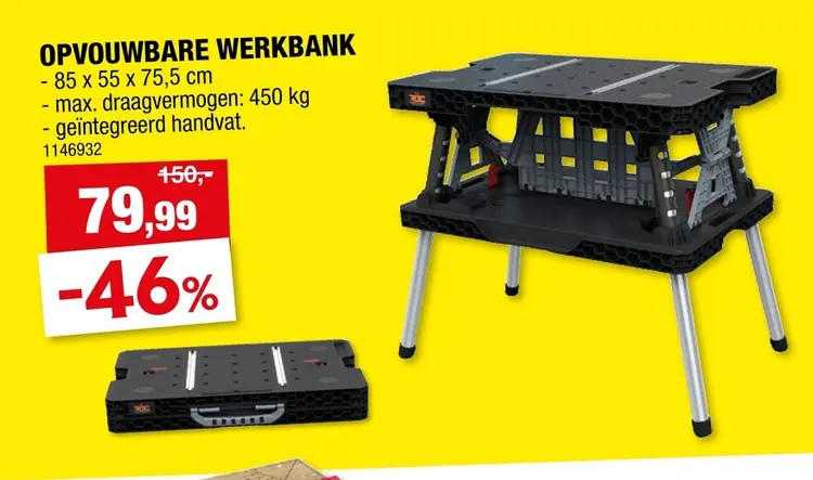 Promotie: Keter werkbank opvouwbaar 85x55x75,5 cm 450kg