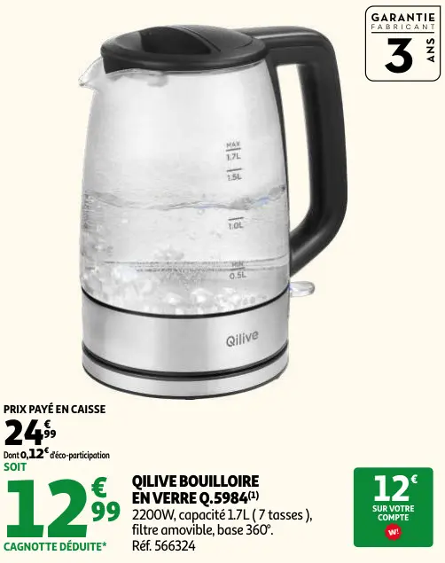 Promotie: Bouilloire en verre Q.5984