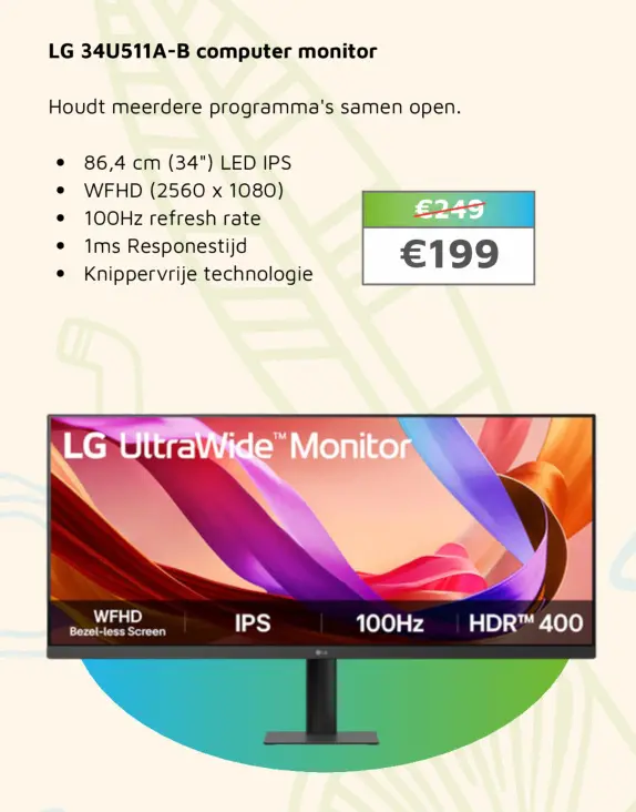 Aanbieding: LG 34U511A-B computer monitor