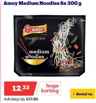 Aanbieding: Amoy Medium Noodles 6x 300 g
