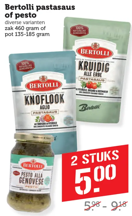 Aanbieding: Bertolli pastasaus of pesto