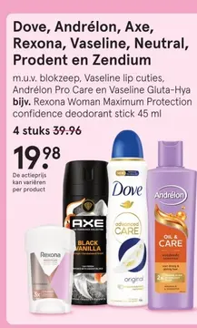Aanbieding: Dove, Andrélon, Axe, Rexona, Vaseline, Neutral, Prodent en Zendium