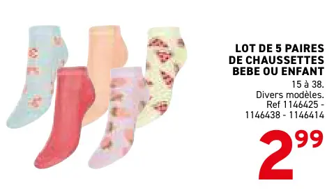 Offre: Lot de 5 paires de chaussettes bebe ou enfant