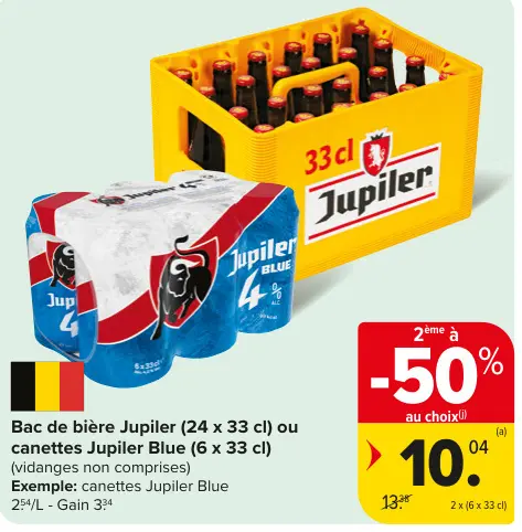 Offre: Bac de bière Jupiler ou canettes Jupiler Blue