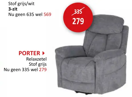 Aanbieding: Porter Relaxzetel Stof grijs