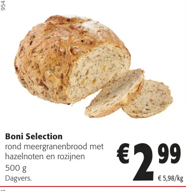 Promotie: rond meergranenbrood met hazelnoten en rozijn