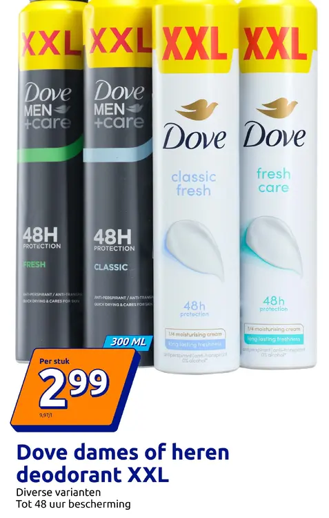 Promotie: Dove dames of heren deodorant XXL
