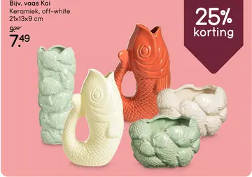 Aanbieding: Vaas Koi - off-white - keramiek - 21x13x9 cm
