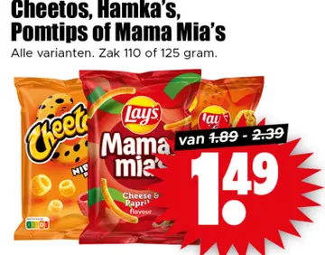 Aanbieding: Cheetos, Hamka's, Pomtips of Mama Mia's