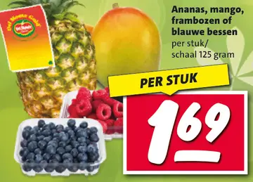Aanbieding: Ananas, mango, frambozen of blauwe bessen