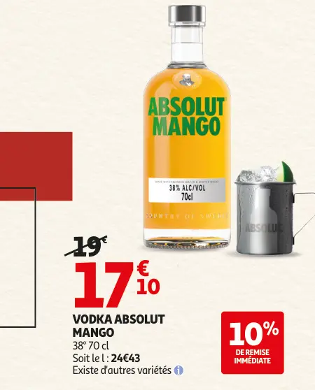 Offre: Vodka ABSOLUT mango
