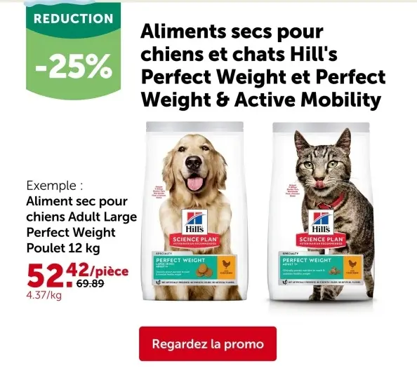 Offre: Aliments secs pour chiens et chats Hill's Perfect Weight Poulet