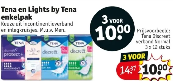 Aanbieding: Tena en Lights by Tena enkelpak