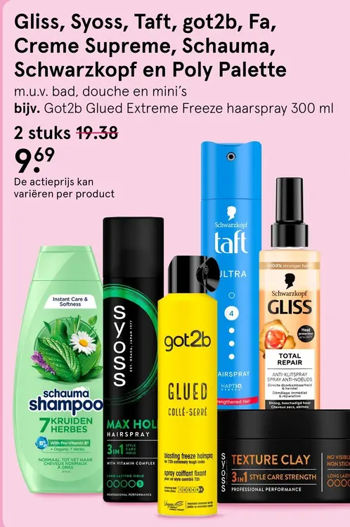 Aanbieding: Gliss, Syoss, Taft, got2b, Fa, Creme Supreme, Schauma, Schwarzkopf en Poly Palette