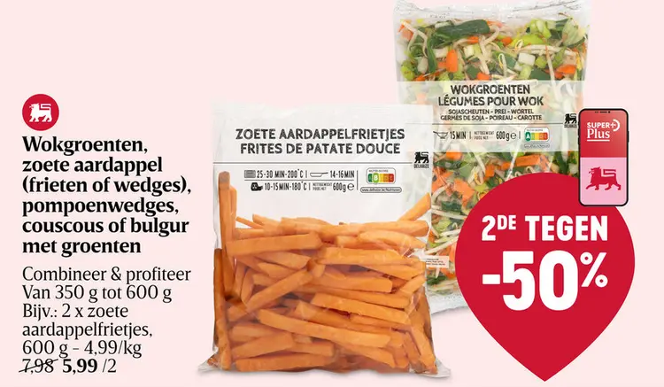Aanbieding: Wokgroenten, zoete aardappel (frieten of wedg