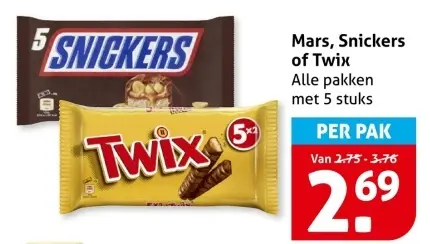 Aanbieding: Mars, Snickers of Twix