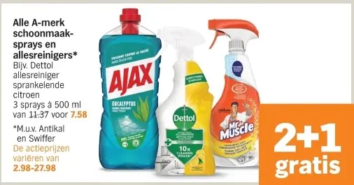 Aanbieding: A-merk schoonmaak-sprays en allesreinigers