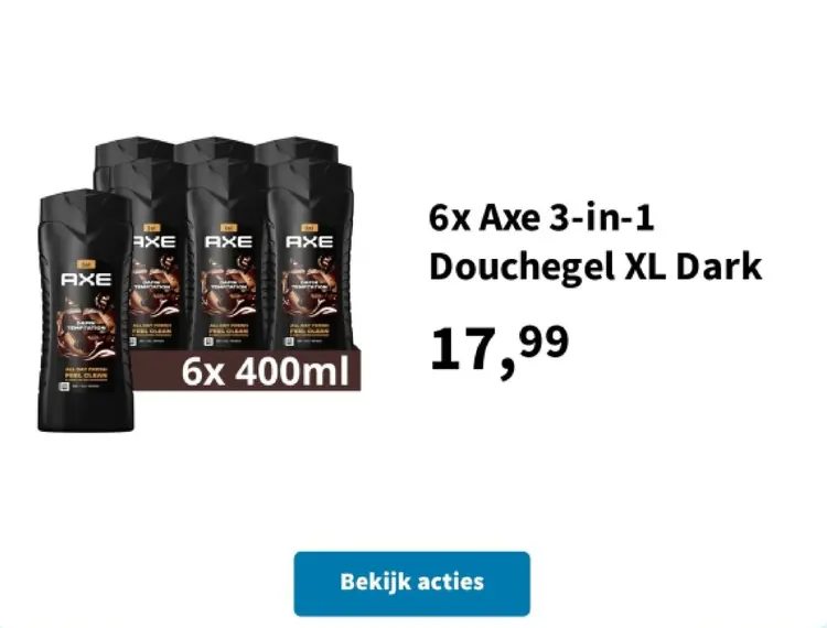 Promotie: Axe 3-in-1 Douchegel XL Dark