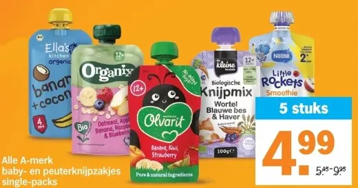 Aanbieding: A-merk baby- en peuterknijpzakjes