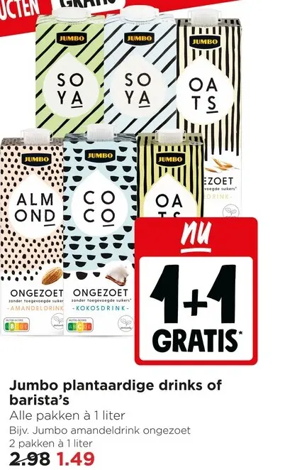 Aanbieding: Jumbo plantaardige drinks of barista's