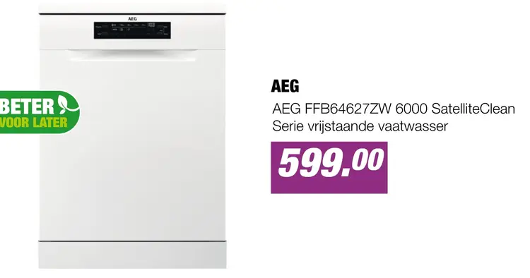 Aanbieding: AEG FFB64627ZW 6000 SatelliteClean Serie vrijstaande vaatwasser