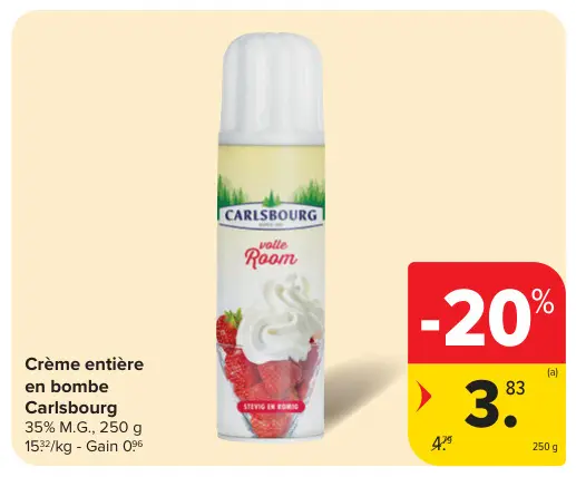 Offre: Crème entière en bombe
