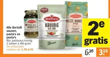 Aanbieding: Alle Bertolli sauzen, pasta's en pesto's