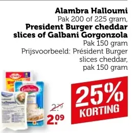 Aanbieding: Alambra Halloumi President Burger cheddar slices of Galbani Gorgonzola