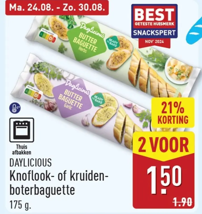 Aanbieding: Knoflook- of kruidenboterbaguette