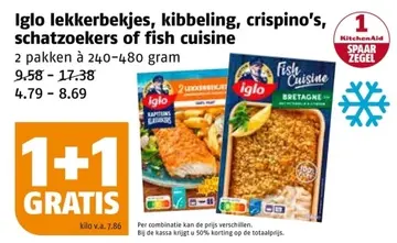 Aanbieding: Iglo lekkerbekjes, kibbeling, crispino's, schatzoekers of fish cuisine