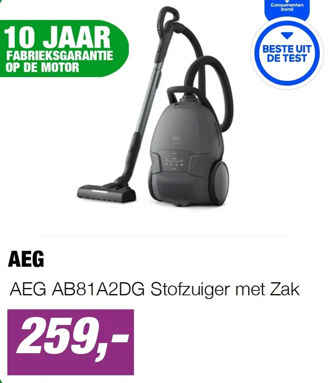 Aanbieding: AEG AB81A2DG Stofzuiger met Zak