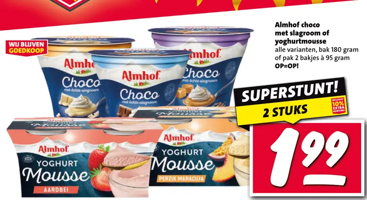 Aanbieding: Almhof choco met slagroom of yoghurtmousse