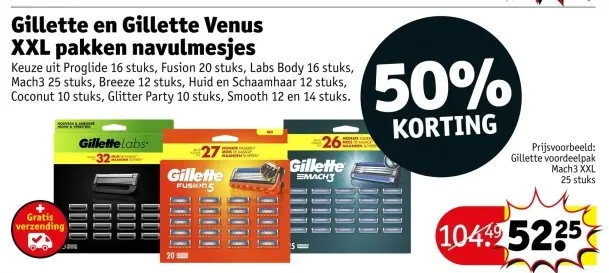Promotie: Gillette en Gillette Venus XXL pakken navulmesjes
