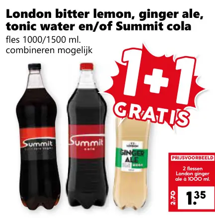 Aanbieding: bitter lemon, ginger ale, tonic water en/of Summit cola