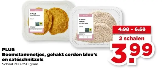 Aanbieding: Boomstammetjes, gehakt cordon bleu's en satéschnitzels