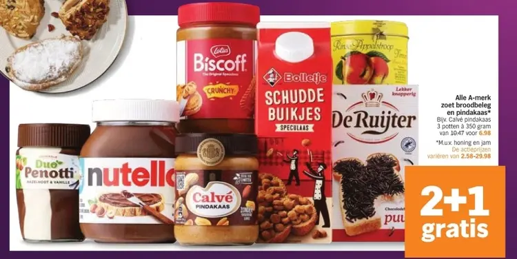 Aanbieding: Alle A-merk zoet broodbeleg en pindakaas