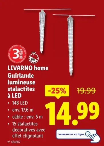 Offre: Guirlande lumineuse stalactites à LED