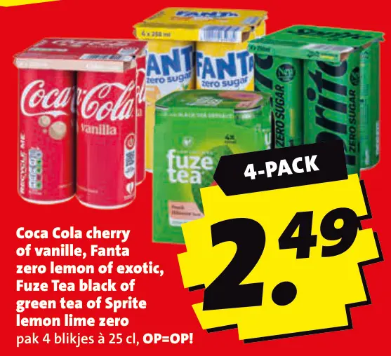 Aanbieding: Coca Cola cherry of vanille, Fanta zero lemon