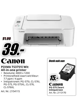 Aanbieding: PIXMA TS37511 Wit All-in-one printer