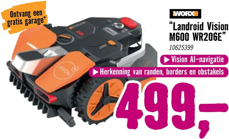 Aanbieding: WORX Accu Robotmaaier Landroid Vision M600 WR206E 600 m² incl. accu en laadstation **gratis garage**