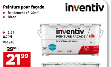Aanbieding: Peinture pour façade blanche 2,5 L INVENTIV