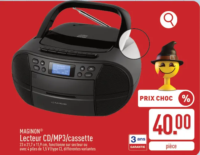 Offre: Lecteur CD/MP3/cassette