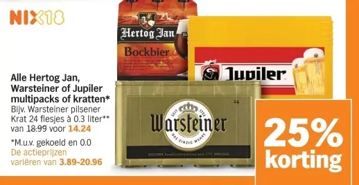 Aanbieding: Alle Hertog Jan, Warsteiner of Jupiler multipacks of kratten